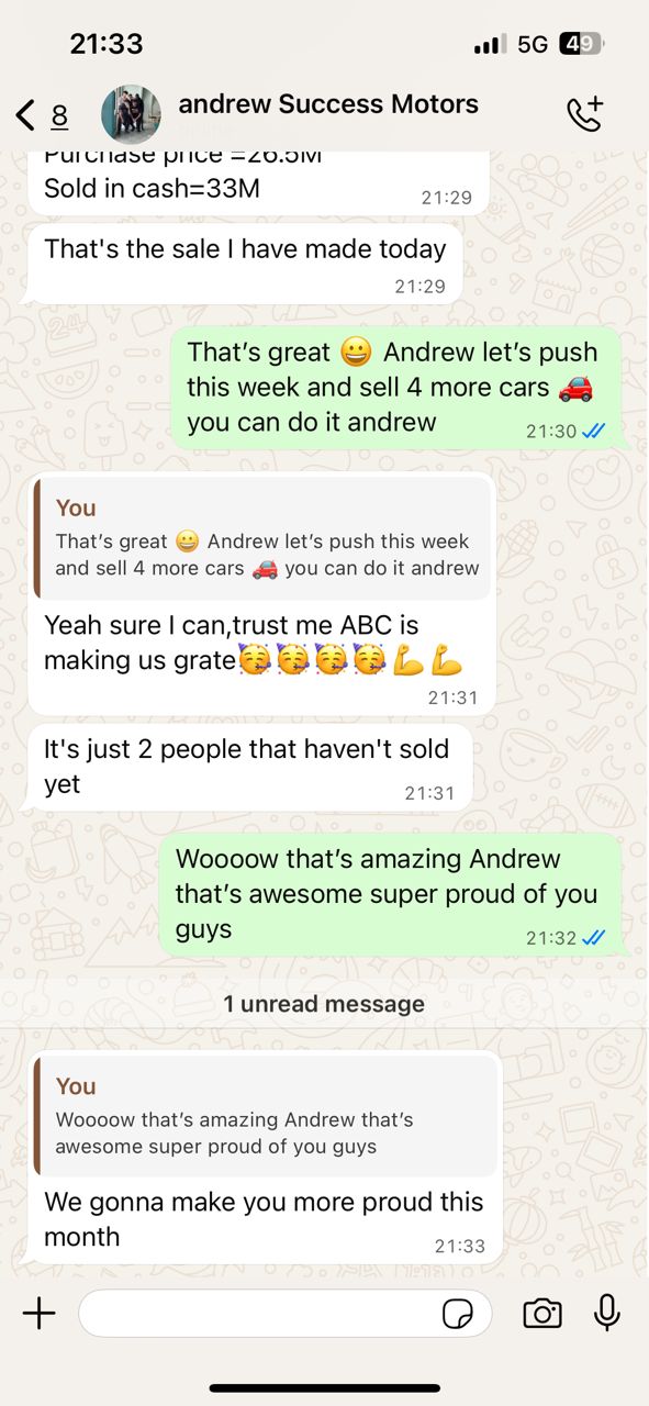 WhatsApp message from client